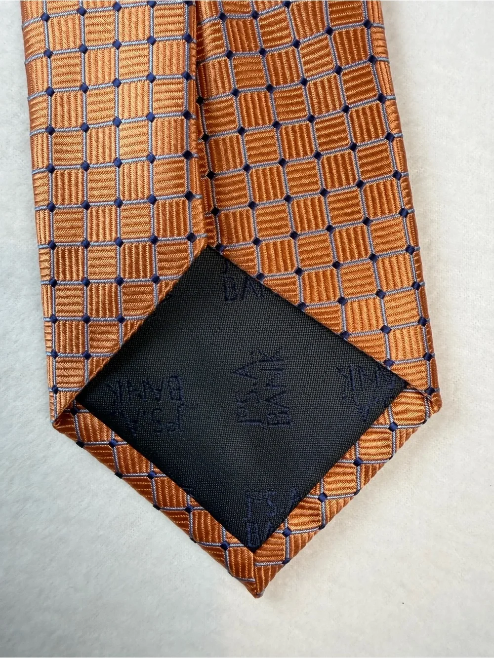 Jos A Bank Executive Silk Tie Burnt Orange Blue Geometric Grid 3.25